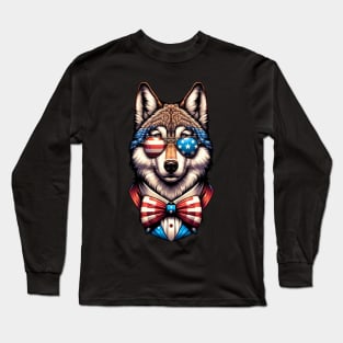 Wolf Patriotic Sunglasses American Flag 4th of July Long Sleeve T-Shirt